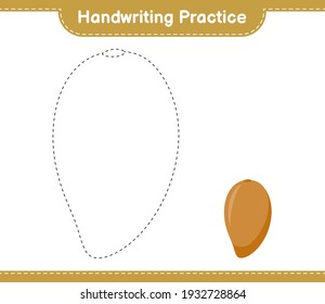 Práctica de escritura a mano. Rastreo de líneas de Zapote. Juego infantil educativo, hoja de cálculo imprimible, ilustración vectorial