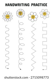 Hoja de Práctica de Escritura a Mano con Flores y Líneas de Trazado