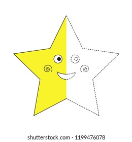 Handwriting practice worksheet. Simple educational game for kids. Vector illustration of cute clown star for coloring book