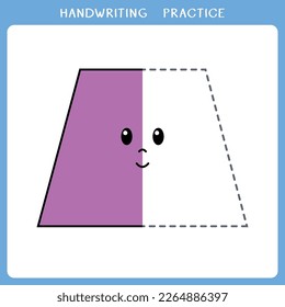 Handwriting practice worksheet. Simple educational game for kids. Vector illustration of cute trapezoid for coloring book