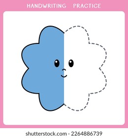 Handwriting practice worksheet. Simple educational game for kids. Vector illustration of cute cloud for coloring book