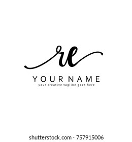 Handwriting R & E initial logo template vector