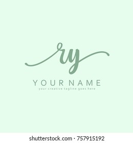 Handwriting R & Y initial logo template vector