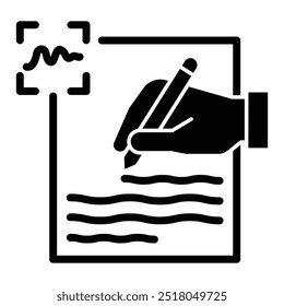 Symbol für die Handschrifterkennung Enthält eine Handschrift auf einem Papier, die die digitale Umwandlung von handgeschriebenem Text symbolisiert.