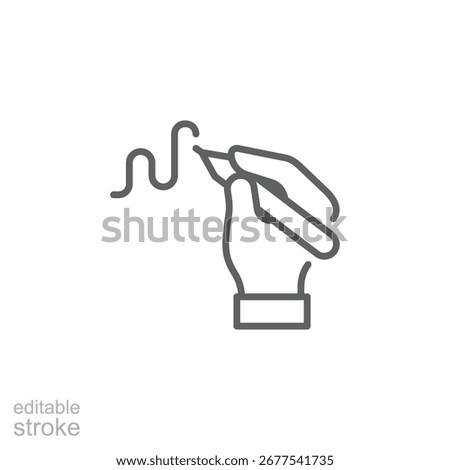 Handwriting recognition icon. Simple outline style. Hand holding pen, writing signature, conclusion contract, authentication technology concept. Thin line symbol. Isolated design editable stroke.
