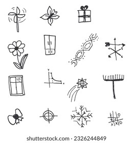 Handwriting set of different illustrations black and white script