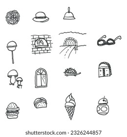 Handwriting set of different illustrations black and white script