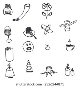 Handwriting set of different illustrations black and white script