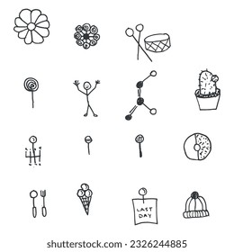 Handwriting set of different illustrations black and white script