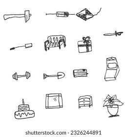 Handwriting set of different illustrations black and white script