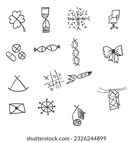 Handwriting set of different illustrations black and white script