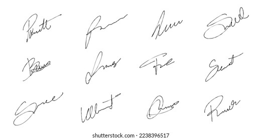 Handschrift Signatur-Set. Vectorpack mit eigens für Sie konzipierten, persönlichen Handschrift-Schreib-Geschäftsunterschriften.