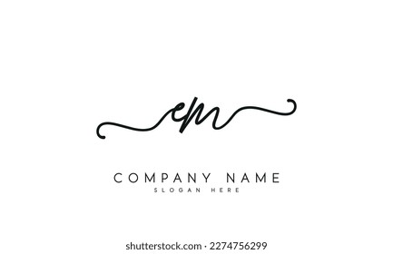 Handwriting signature style letter em logo design in white background.