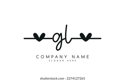 Handwriting signature style letter gl g l logo design in white background.