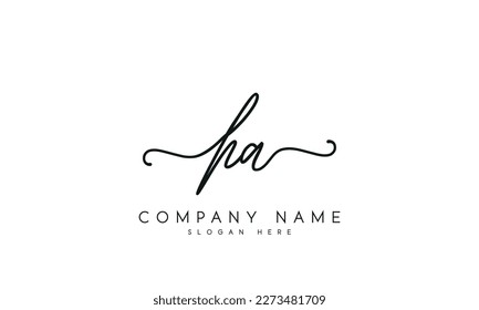 Handwriting signature style letter ha h a logo design in white background.