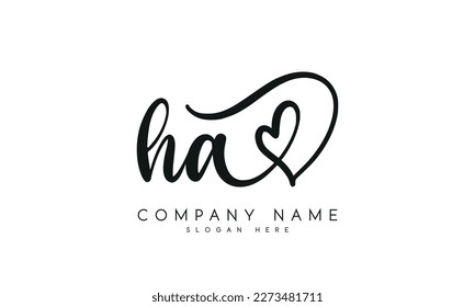 Handwriting signature style letter ha h a logo design in white background.