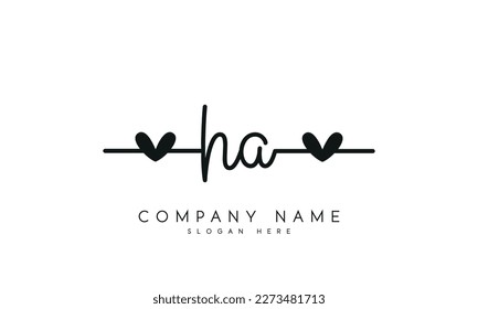 Handwriting signature style letter ha h a logo design in white background.