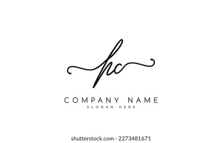 Handwriting signature style letter hc h c logo design in white background.