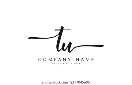 Handwriting signature style letter tu logo design in white background