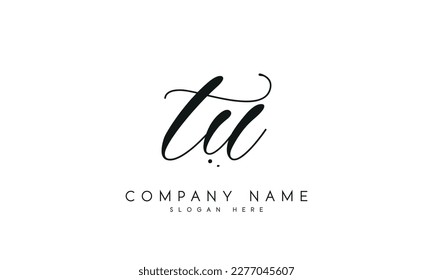 Handwriting signature style letter tu logo design in white background