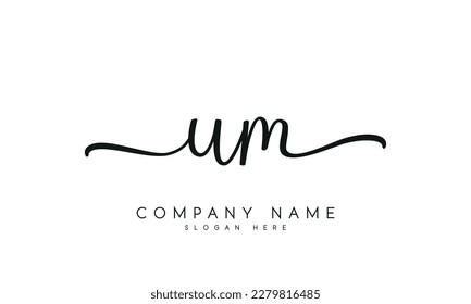 Handwriting signature style letter um logo design in white background