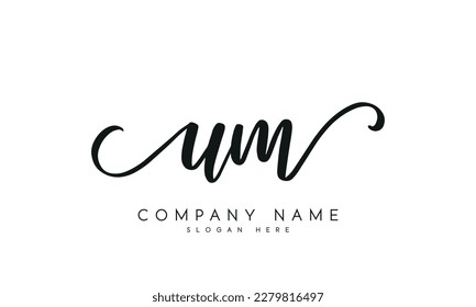 Handwriting signature style letter um logo design in white background