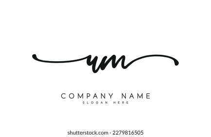 Handwriting signature style letter um logo design in white background