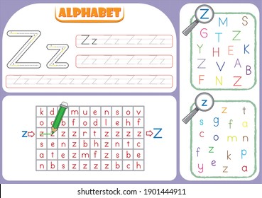 Handwriting skills, Alphabet tracing worksheet for kids. Writing practice. Exercises for kids