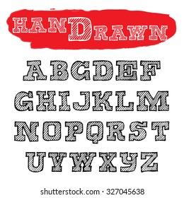 Handwriting striped Fonts. Vector Hand Drawn Alphabets.