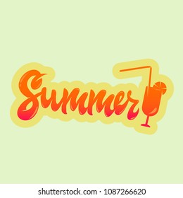 Handwriting "Summer" with cocktail vector illustration
