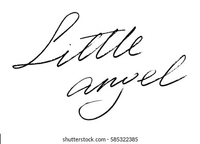 Handwriting text calligraphy text writing t-shirt little angel handwritten black text on white background, vector. Each word is on the separate layer