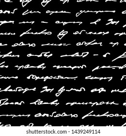Handwriting text. Indistinct handwriting. Text background. Romantic letter. Seamless pattern. Black white background. Unreadable text. Abstract decor for design. Written handwriting. Undefined text