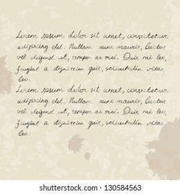Handwriting text on old vintage paper