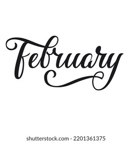 Handwriting Vector Calligraphic Letter. Lettering winter month typography. February. Ink illustration vintage brush. Word for calendar, bullet journal, monthly organizer. Isolated on white background.