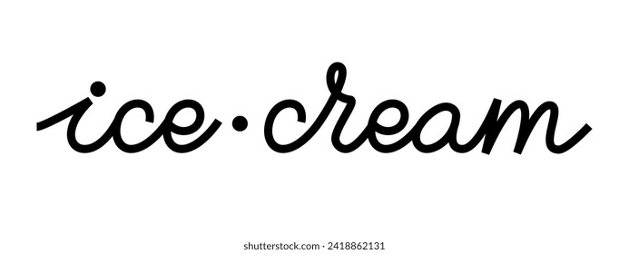 Handwriting Vector Calligraphic Letter One Line. Ice Cream logo. Vector Isolated monoline emblem . for ice cream shop packaging banner poster flyer.