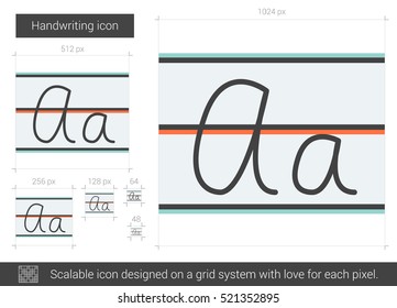 Handschrift, Vektorgrafik Symbol einzeln auf weißem Hintergrund. Handschrift-Zeilensymbol für Infografik, Website oder App. Skalierbares Symbol, das auf einem Gittersystem entworfen wurde.