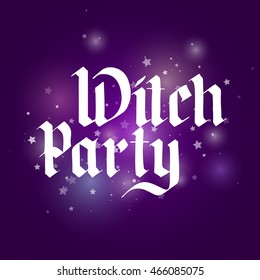 handwriting witch party. greetings card for halloween. design elements. vector illustration on color background