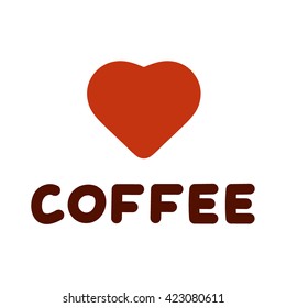 Handwriting word coffee with heart icon flat vector illustration on white background.