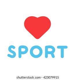 Handwriting word sport with heart icon flat vector illustration on white background. 