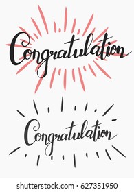 Handwriting words Congratulation in two versions. Calligraphy, lettering