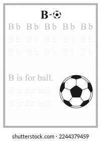 Handwriting workbook for children. Uppercase and lowercase handwriting practice activity book for kids. Worksheets for learning letters. Letter B. 