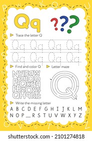 Handwriting Workbook For Children. Worksheets For Learning Letters. Activity Book For Kids. Educational Pages For Preschool. Letter Q