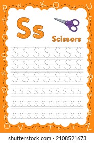 Handwriting workbook for children. Worksheets for learning letters. Activity book for kids. Educational pages for preschool. Letter S