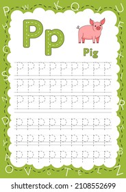 Handwriting workbook for children. Worksheets for learning letters. Activity book for kids. Educational pages for preschool. Letter P