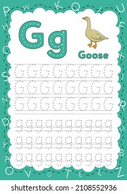 Handwriting workbook for children. Worksheets for learning letters. Activity book for kids. Educational pages for preschool. Letter G