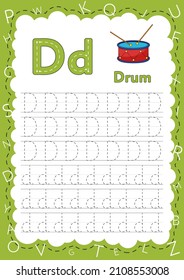 Handwriting workbook for children. Worksheets for learning letters. Activity book for kids. Educational pages for preschool. Letter D