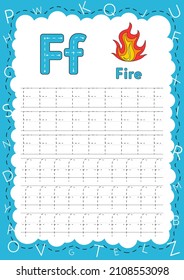 Handwriting workbook for children. Worksheets for learning letters. Activity book for kids. Educational pages for preschool. Letter F