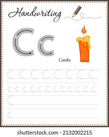 Handwriting workbook for children. Worksheets for learning letters. Activity book for kids. Educational pages for preschool. Letter C.