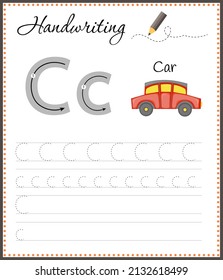 Handwriting workbook for children. Worksheets for learning letters. Activity book for kids. Educational pages for preschool. Letter C.
