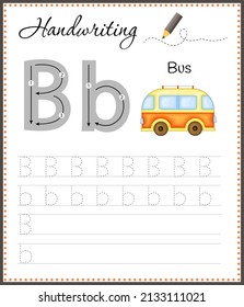 Libro de escritura a mano para niños. Hojas de cálculo para cartas de aprendizaje. Libro de actividades para niños. Páginas educativas para preescolar. Letra B.